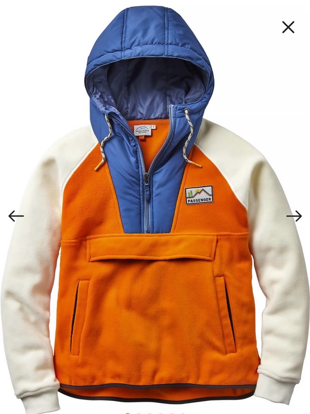 Passenger Fleece Lined Hybrid Anorak Jacket XS Orange Blue Colorblock Hooded - Picture 4 of 16